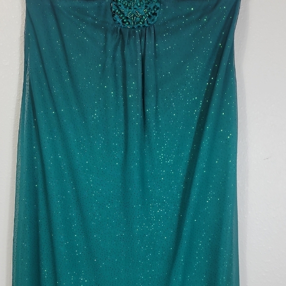 Y2K Vintage Sparkly Beaded Halter Maxi Gown Dress Size 10 Green Ombre Formal 90s - Picture 4 of 13
